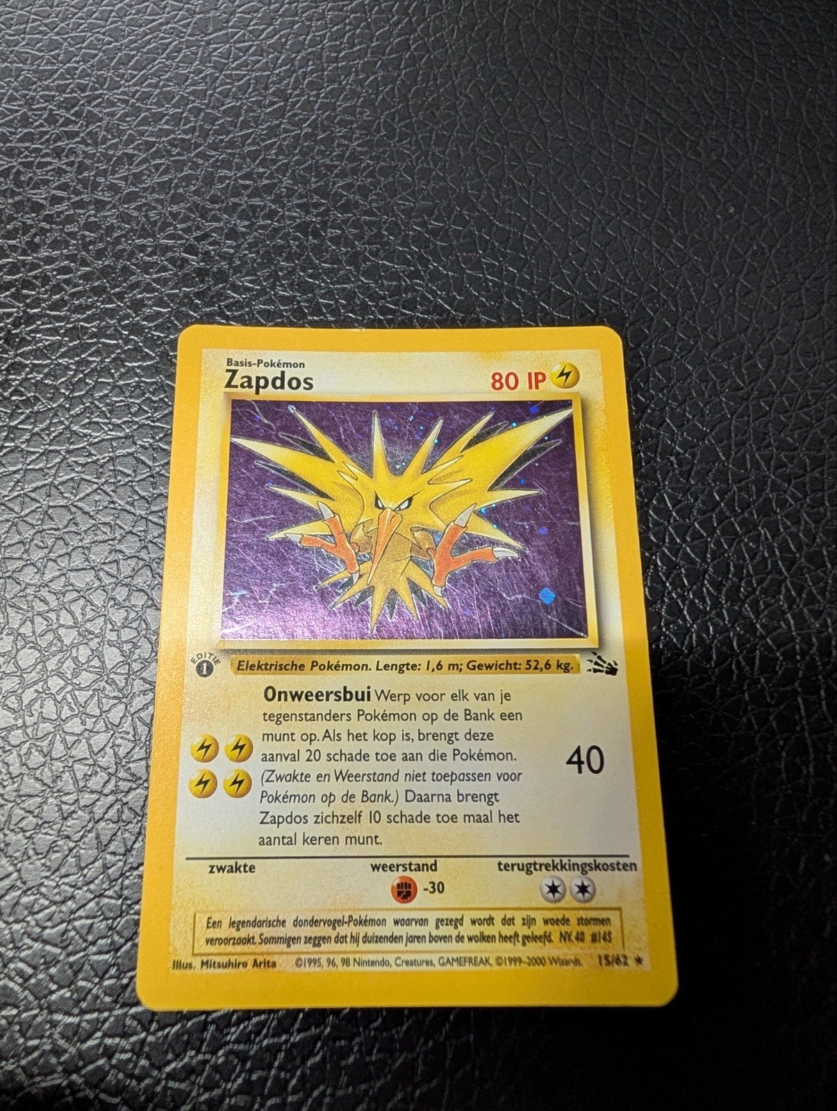 Pokémon Zapdos 15/62 Holo – Fossil 1st Edition – Nederlands, Ophalen of Verzenden, Gebruikt, Losse kaart, Foil