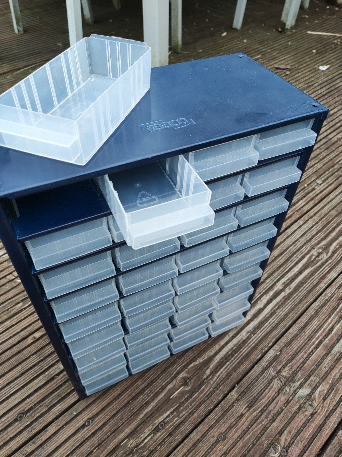 2 Raaco onderdelenkasts met 36 lades - Blauw, Ophalen, Gebruikt