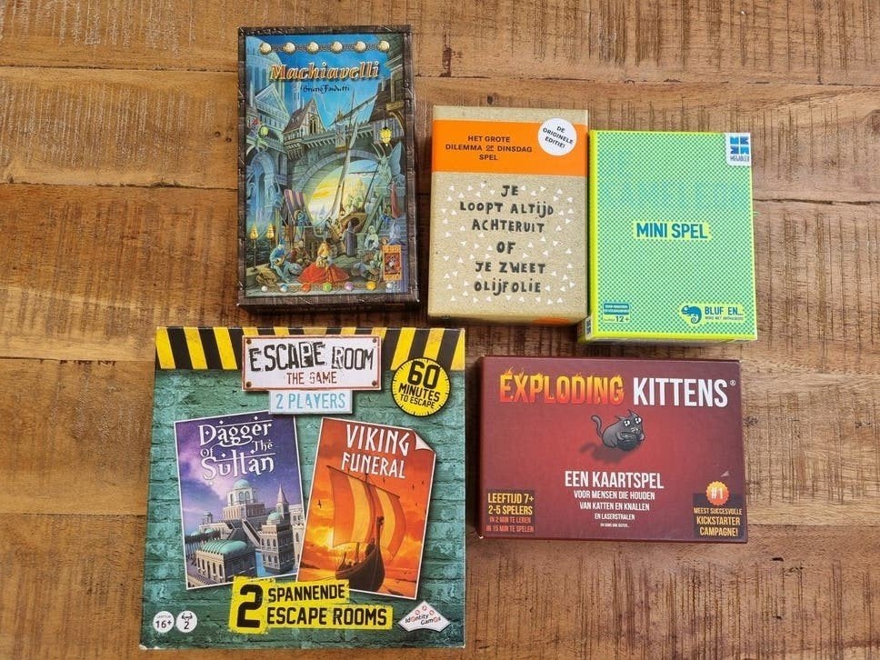 Bordspellen: Exploding Kittens, Machiavelli, Escape room, Vijf spelers of meer, Ophalen of Verzenden, Gebruikt, Diverse