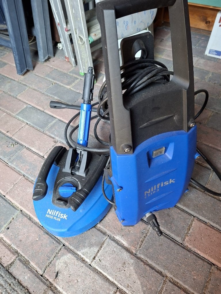 Hogedrukreiniger met terrasreiniger en riool ontstopper, Ophalen, Zo goed als nieuw, Elektrisch, Met autostop en -start