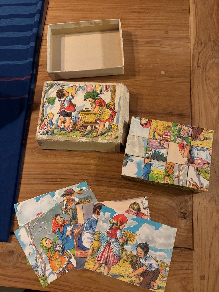 Antiek houten kinder puzzelblokken speelgoed vintage retro, Ophalen of Verzenden, Gebruikt