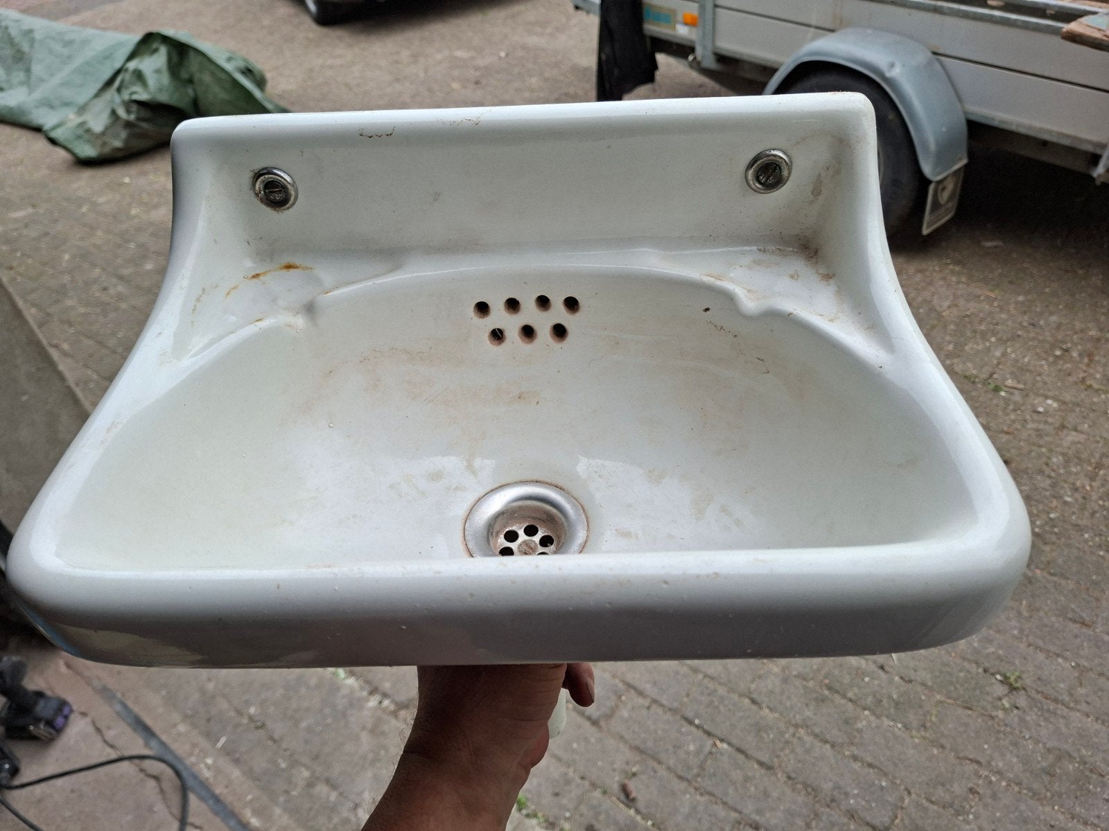 Wasbakje fonteintje wit aardewerk Duits Art Deco jaren '30, Steen, Gebruikt, Toilet, Ophalen of Verzenden