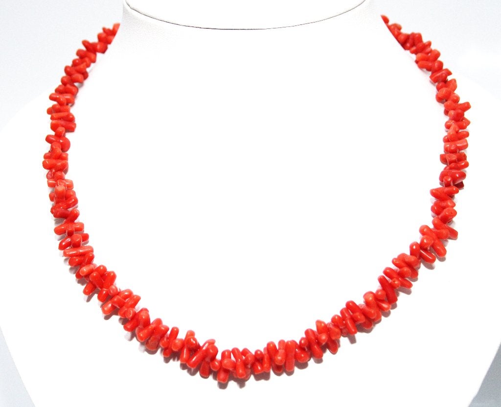 Prachtige Sterling Zilver Vermeil Bloedkoraal Ketting 47 CM, Sieraden, Tassen en Uiterlijk, Ophalen of Verzenden, Zilver, Ketting