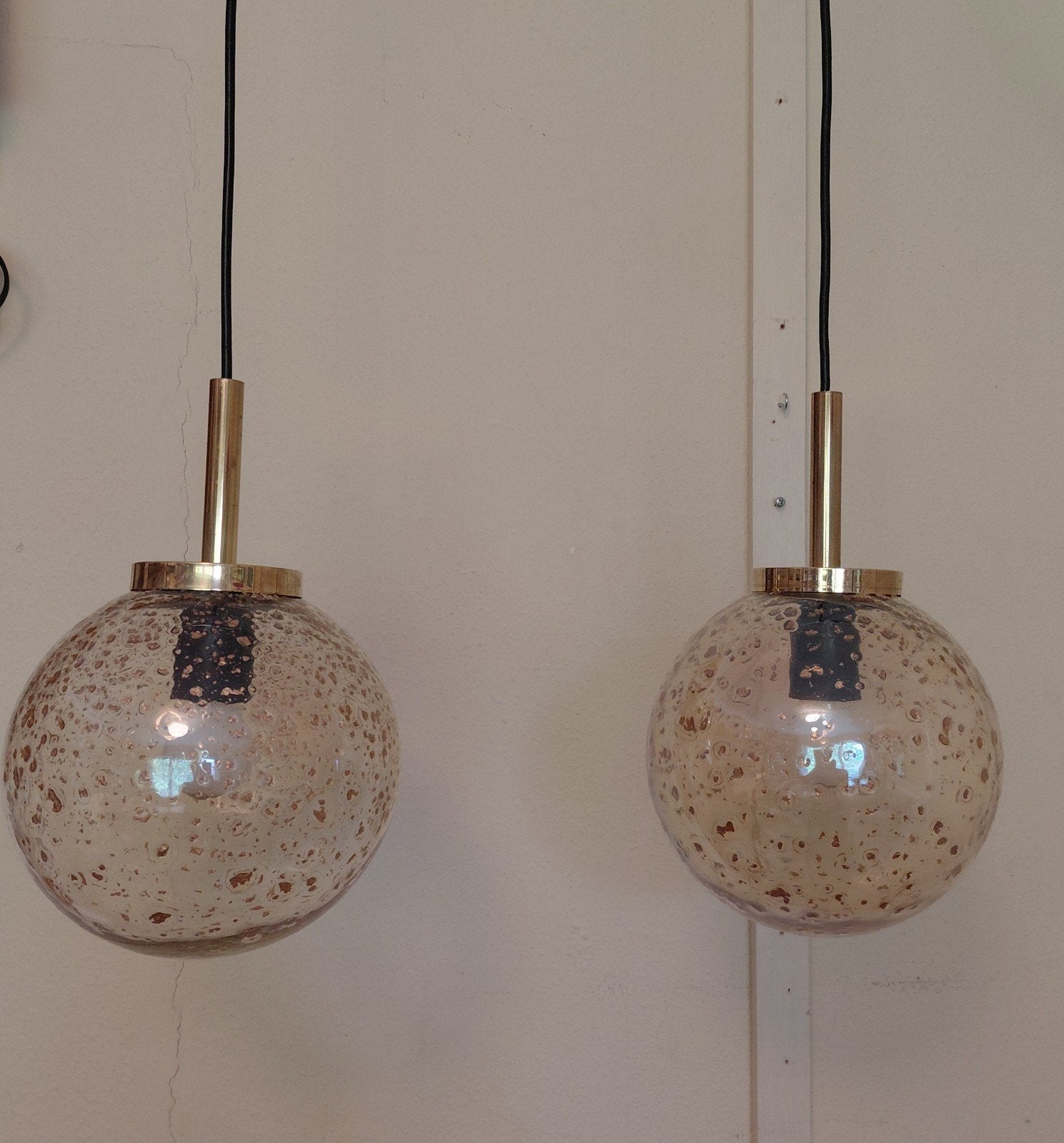 2  Glashütte Limburg glazen bollampen met goudvlokken, Ophalen of Verzenden, Zo goed als nieuw, Minder dan 50 cm