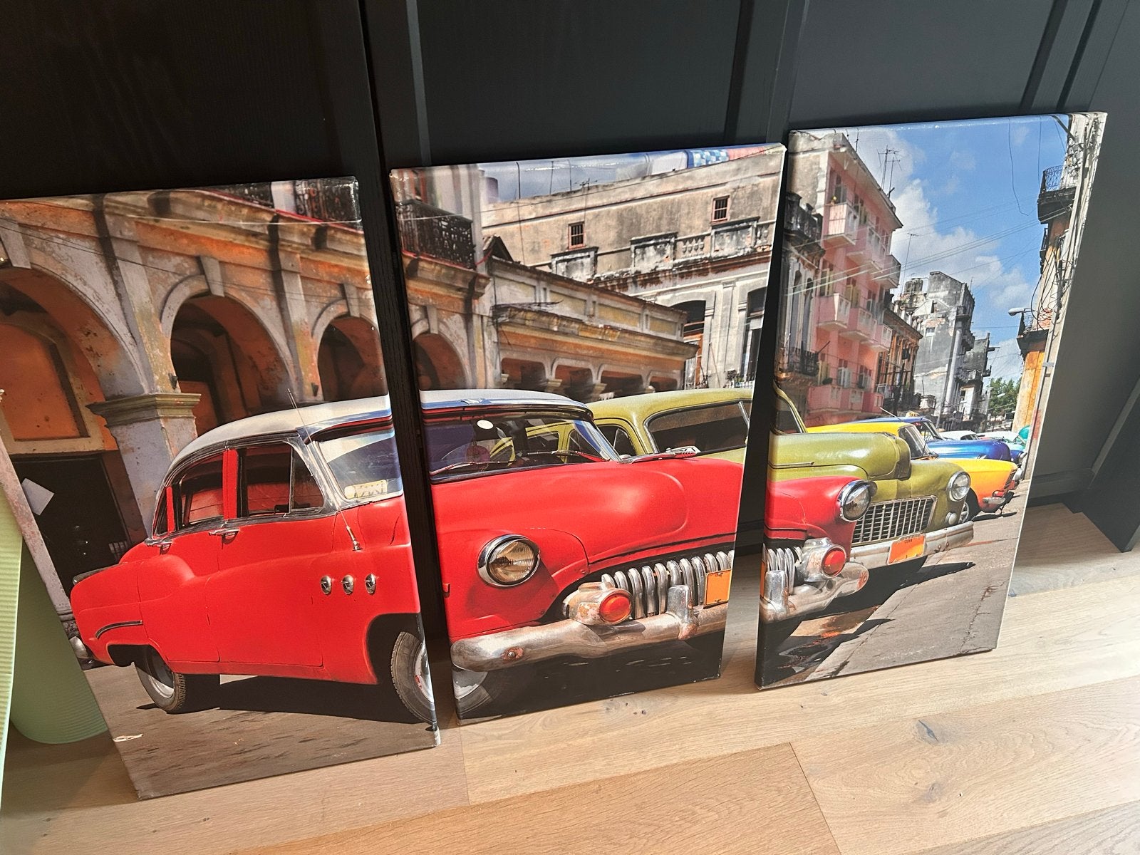 3-delige canvas print Cuba auto's 40 x 80 cm (per stuk), Ophalen, Minder dan 50 cm, Gebruikt, Print