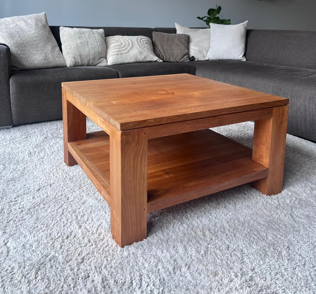 Teakhouten salontafel met extra opbergruimte, Ophalen, Gebruikt, 100 tot 150 cm, 50 tot 100 cm