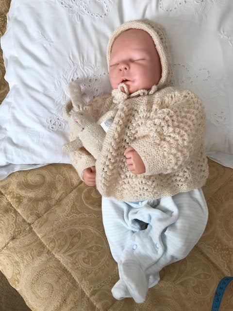 handgemaakte babypop55 cm van nel de man levensecht, Ophalen of Verzenden, Zo goed als nieuw, Pop, Levensecht of Reborn