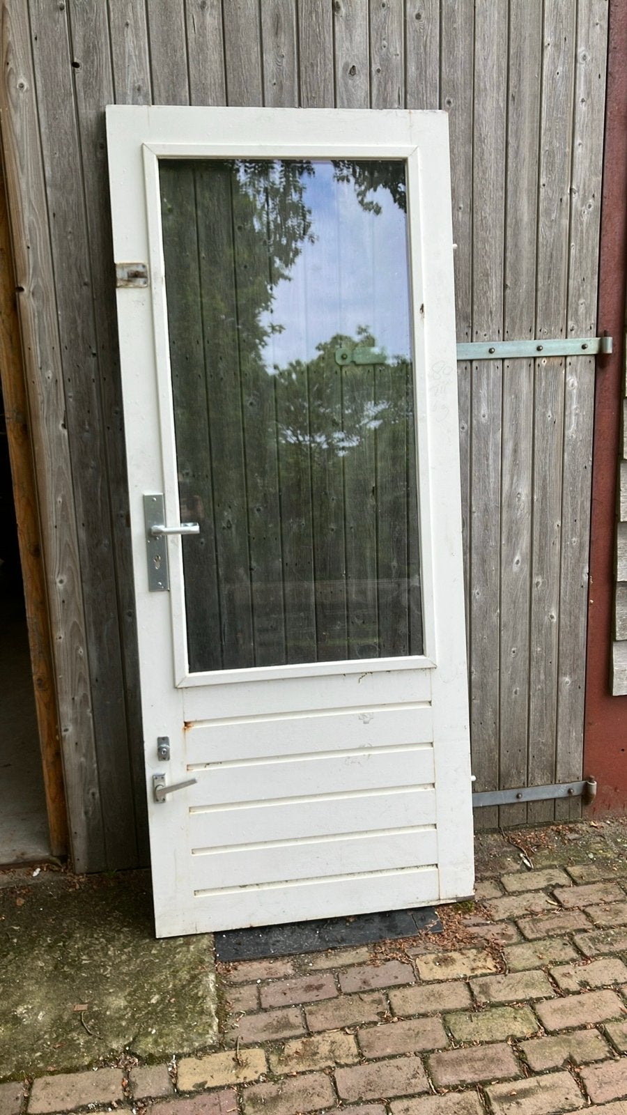 Hardhouten Buitendeur 83x201 cm met Dubbel Glas en Slot, Ophalen, Gebruikt, 80 tot 100 cm, Buitendeur