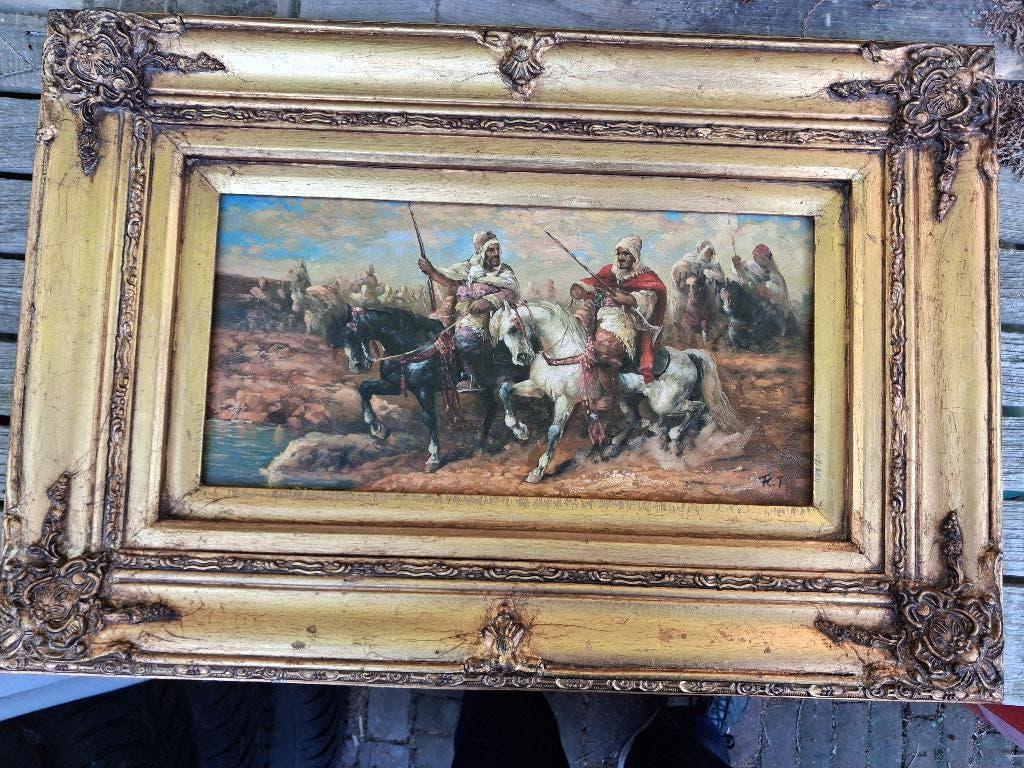 Kapitaal Olieverfschilderij Sierlijst "De Berbers trekken op, Ophalen of Verzenden