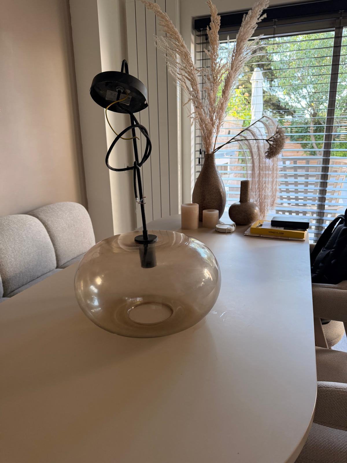 Glazen hanglamp rookglas / bruin – nette staat, Ophalen of Verzenden, Zo goed als nieuw, Glas, E27 (groot)