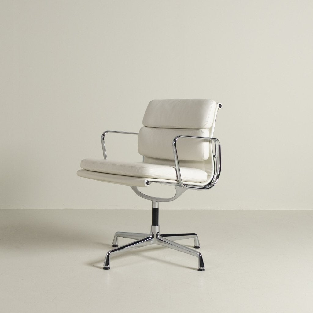 Vitra EA 208 Soft Pad Stoel Wit Leer - Chroom, Vitra, Zo goed als nieuw, Niet ingevuld, Niet ingevuld