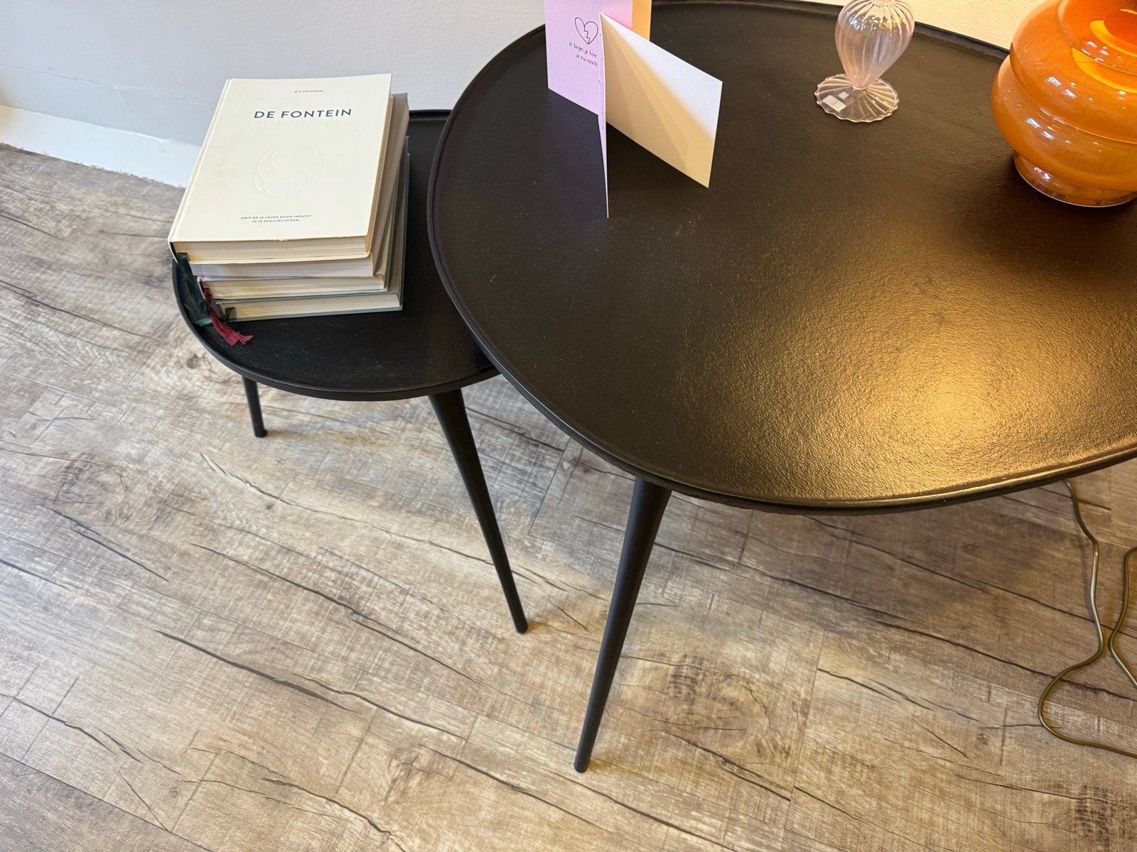 Set van 2 Zara Home bijzettafels, zwart metaal, Ophalen, Zo goed als nieuw, Rond, Metaal of Aluminium