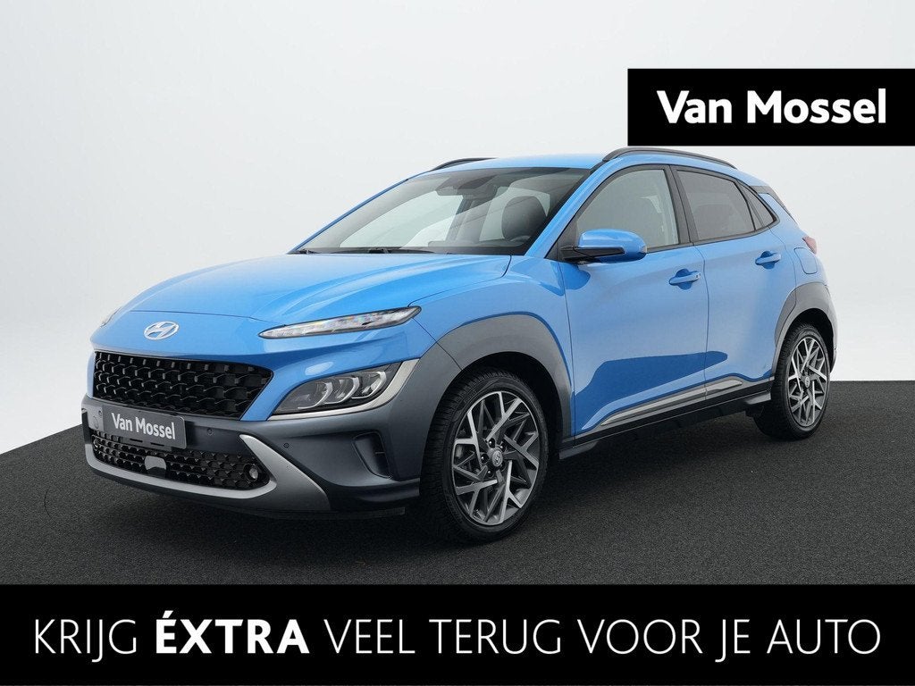 Hyundai Kona 1.6 GDI HEV Fashion Design Sky | Achteruitrijca, Auto's, Hyundai, 12 maanden, Gebruikt, Blauw, Leder en Stof