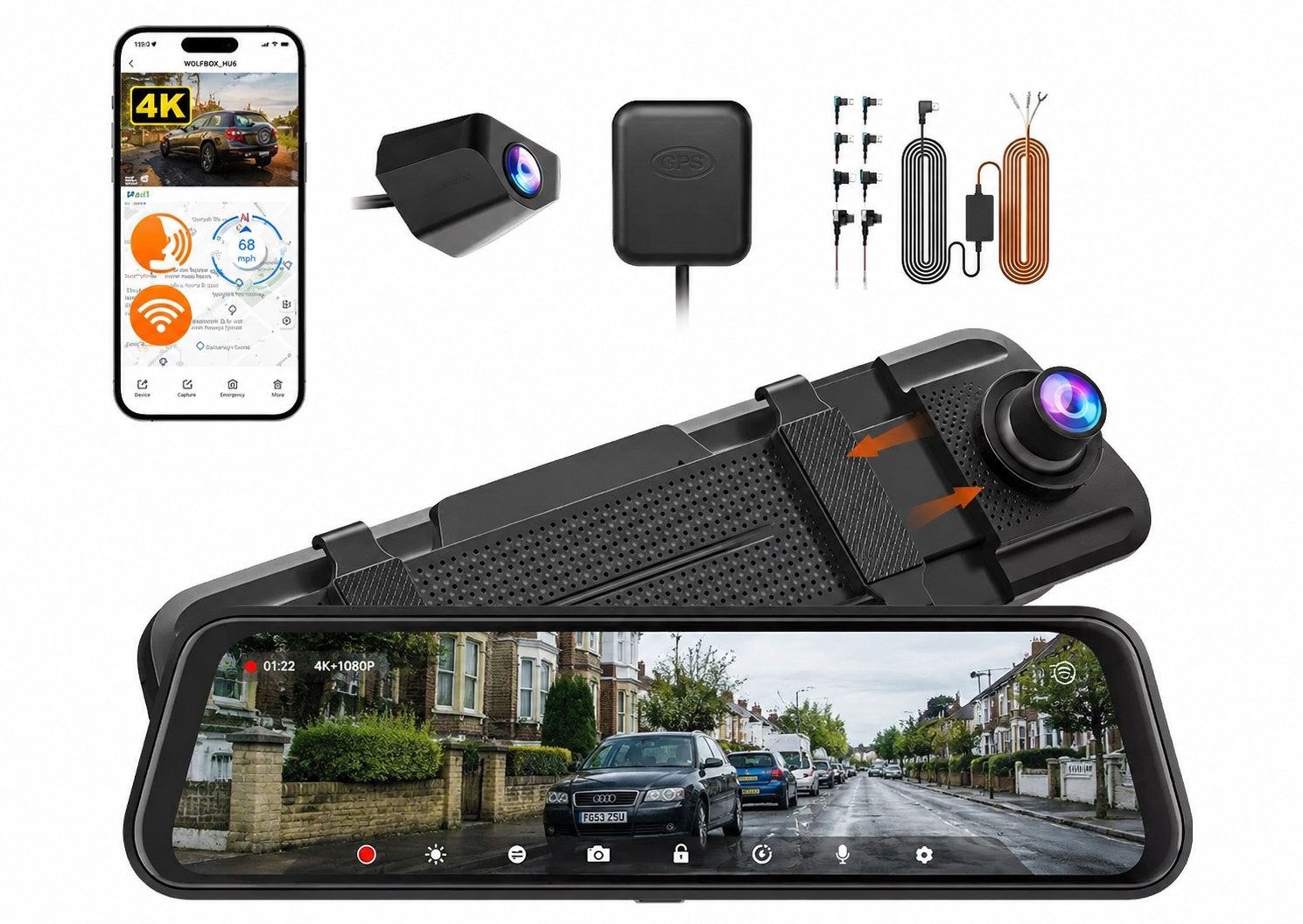 4K Achteruitkijkspiegel met Dashcam Voor En Achtercamera, Aycar, Nieuw, Ophalen of Verzenden, Aycar