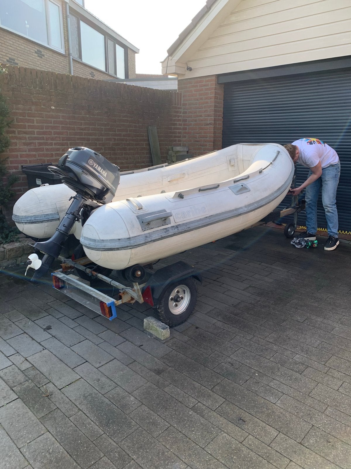Rubberboot Caribe met Yamaha 6 pk 4 takt vaarklaar!!, Ophalen of Verzenden, Gebruikt, Benzinemotor, 1800 rpm of meer