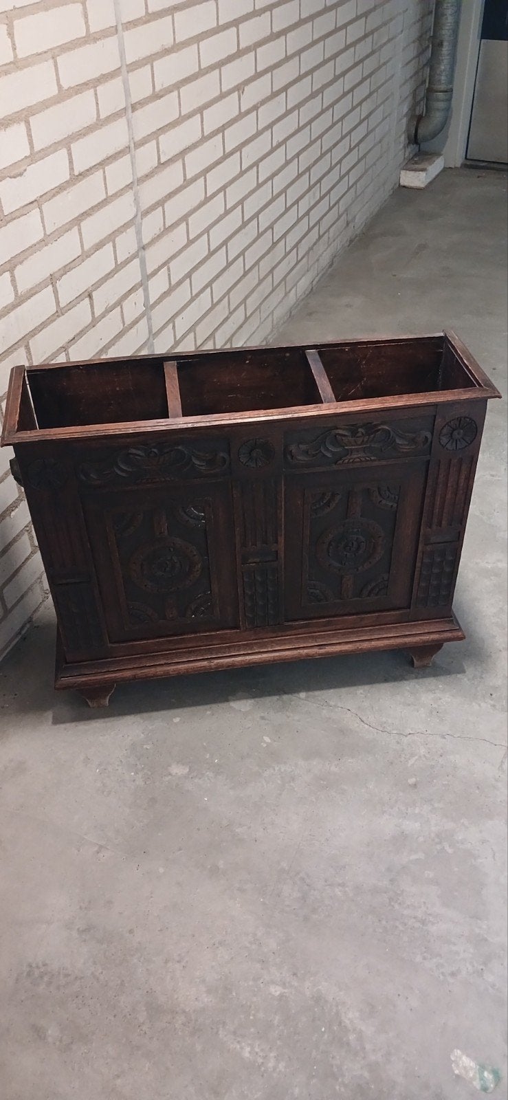 Antieke houten paraplubak met houtsnijwerk €85,00, Antiek en Kunst, Ophalen