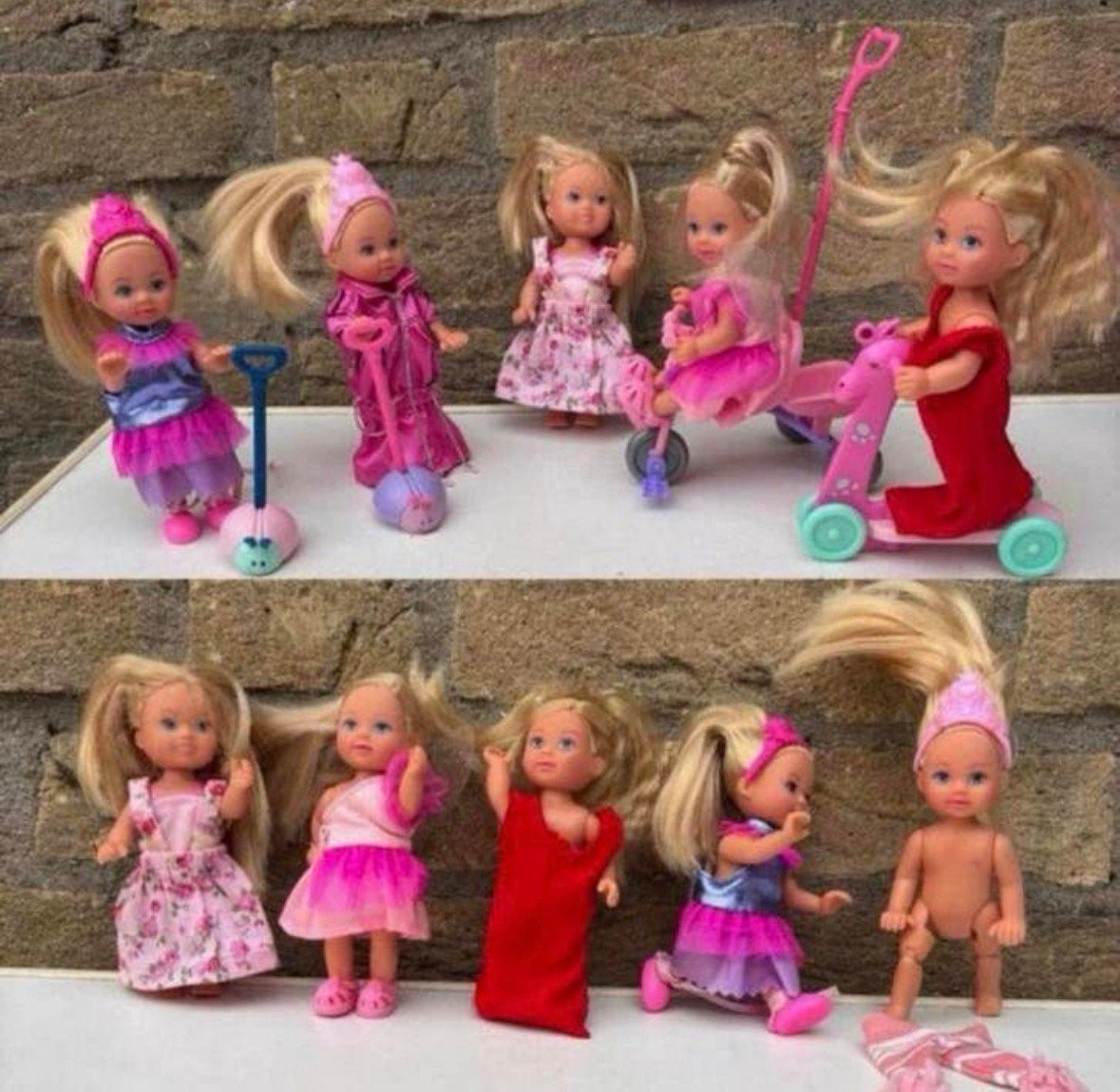 5x baby Barbie Simba pop met fiets, scatebord, stofzuiger, Ophalen of Verzenden, Gebruikt, Barbie