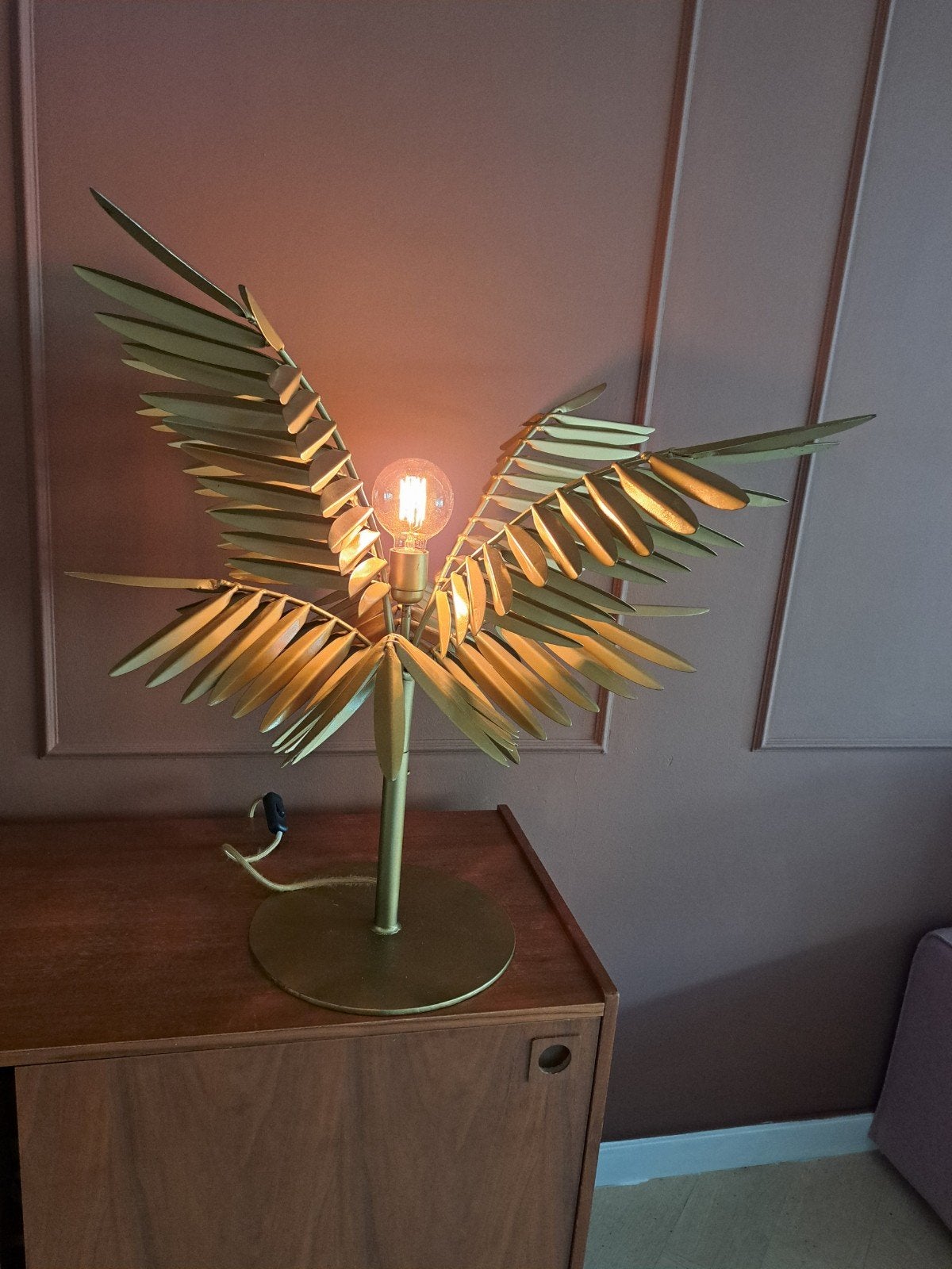 Gouden palmboom tafellamp - Vintage stijl sfeerlamp, Ophalen, E27 (groot), Vintage, Goud