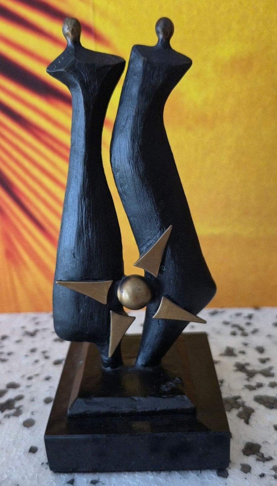 Modern Abstract Beeld: Twee Figuren in Harmonie, Groep mensen, Minder dan 20 cm, Ophalen of Verzenden, Zwart
