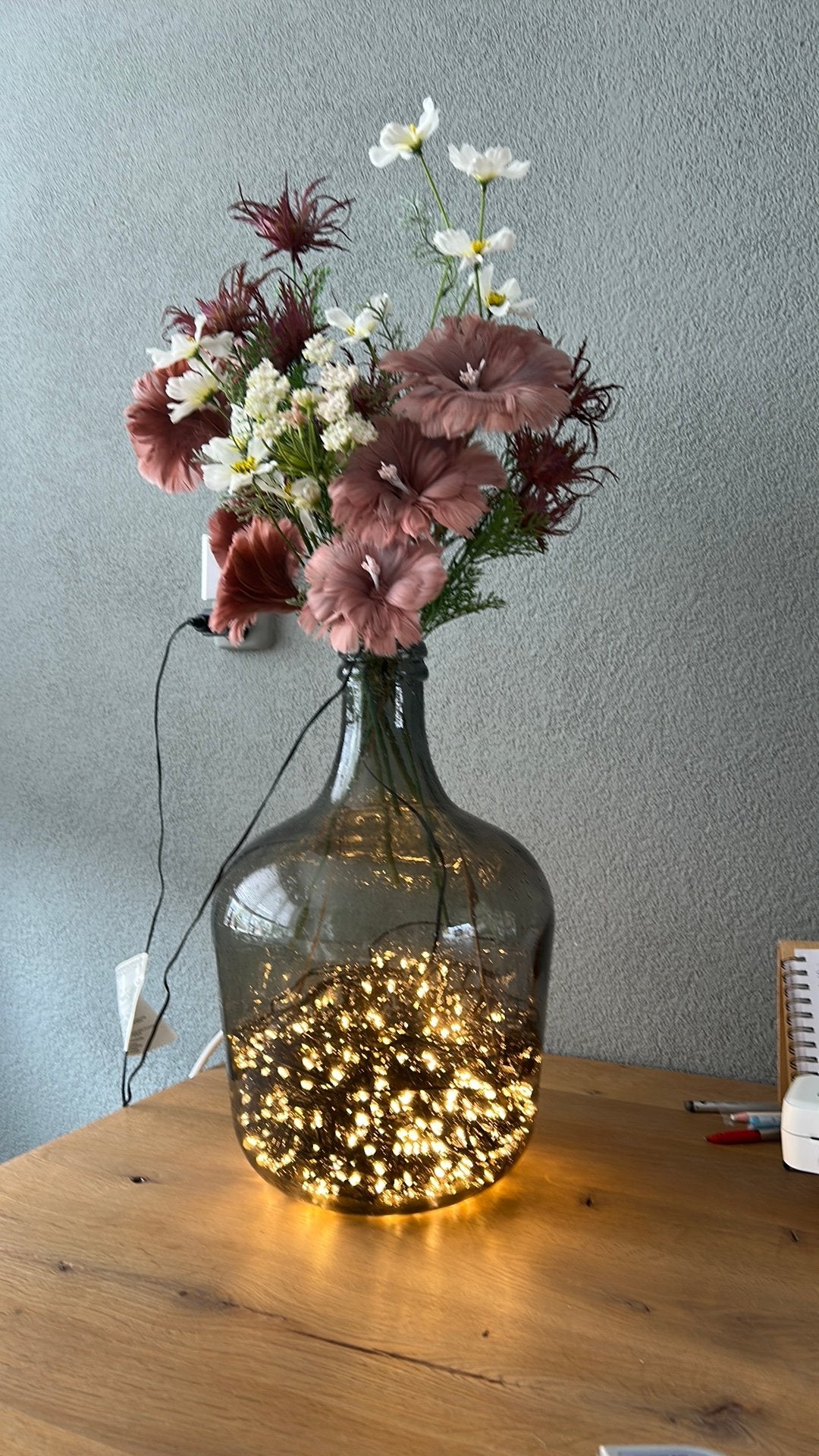 Glazen bolle fles bubbelglas met 1000 led lichtjes, Ophalen of Verzenden, Geschikt voor droogbloemen, 80 cm, Groen
