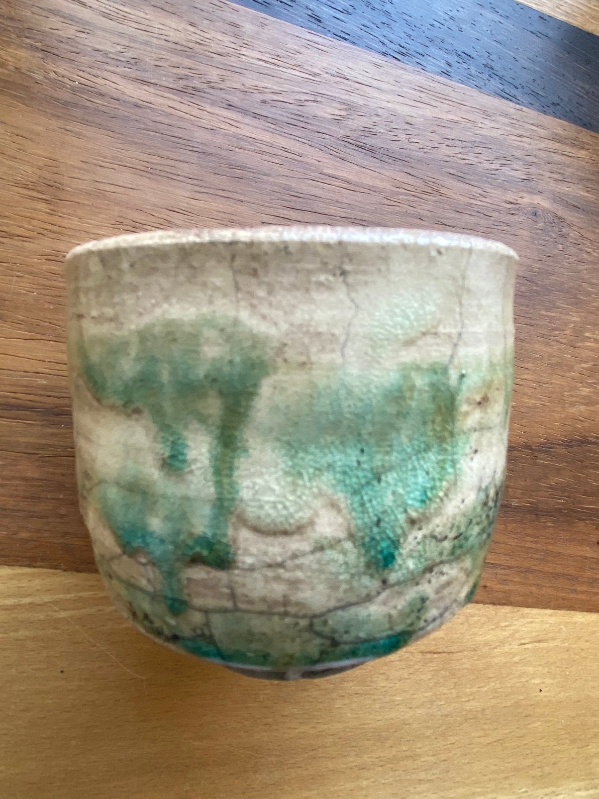 Klein , mooi geglazuurd raku potje, Ophalen of Verzenden, Zo goed als nieuw, Steen/keramiek, Japandi