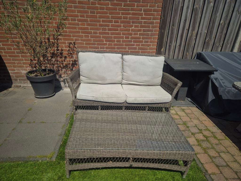 Wicker Loungeset met tafel- 2 Zitplaatsen, Tuin en Terras, Tuinsets en Loungesets, Gebruikt, Bank, Loungeset, Wicker