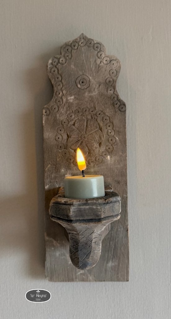 Oud houten wand kandelaar hang waxine stoer sober landelijk, Verzenden, 34 cm, Nieuw, Kandelaar