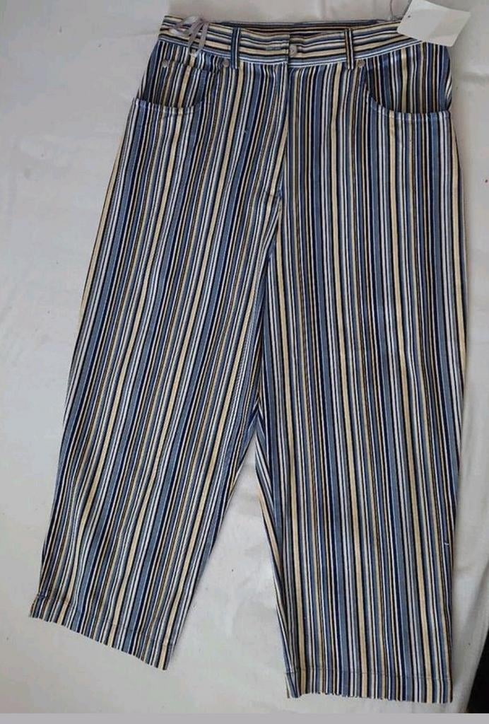M&S Mode driekwartblauwgestreept katoenen damesbroek maat 36, Blauw, Nieuw, Ophalen of Verzenden, Driekwart