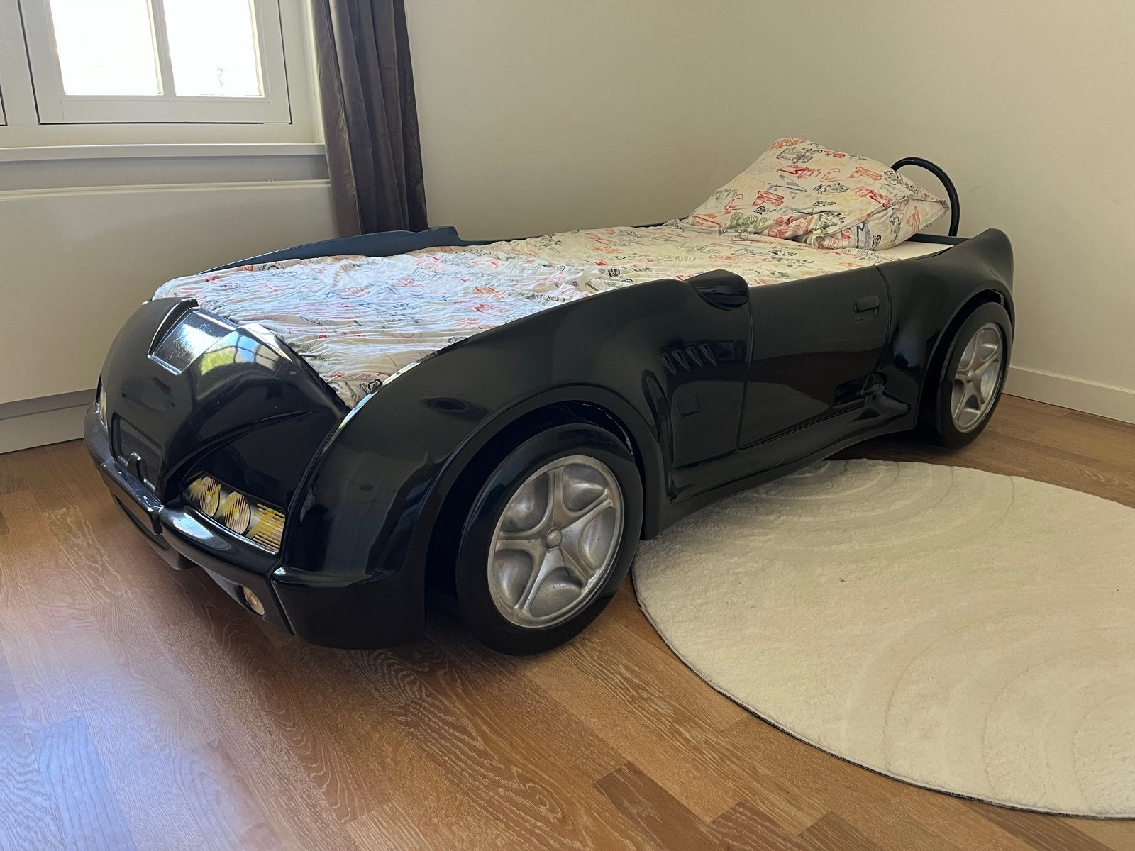 Zwart autobed met matras 90x200, Ophalen, 85 tot 100 cm, Gebruikt, Matras