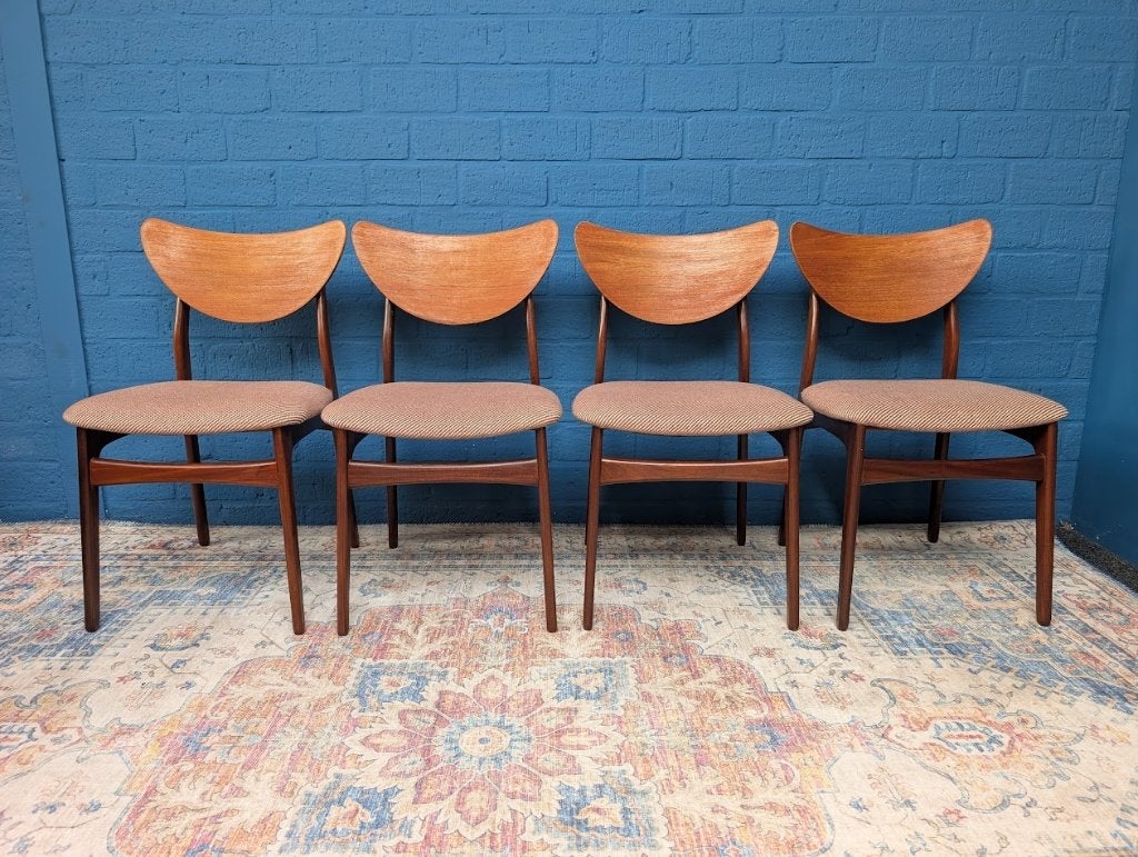 4x Vintage Deense stoelen, jaren 60, Hout, Gebruikt, Bruin, Ophalen of Verzenden