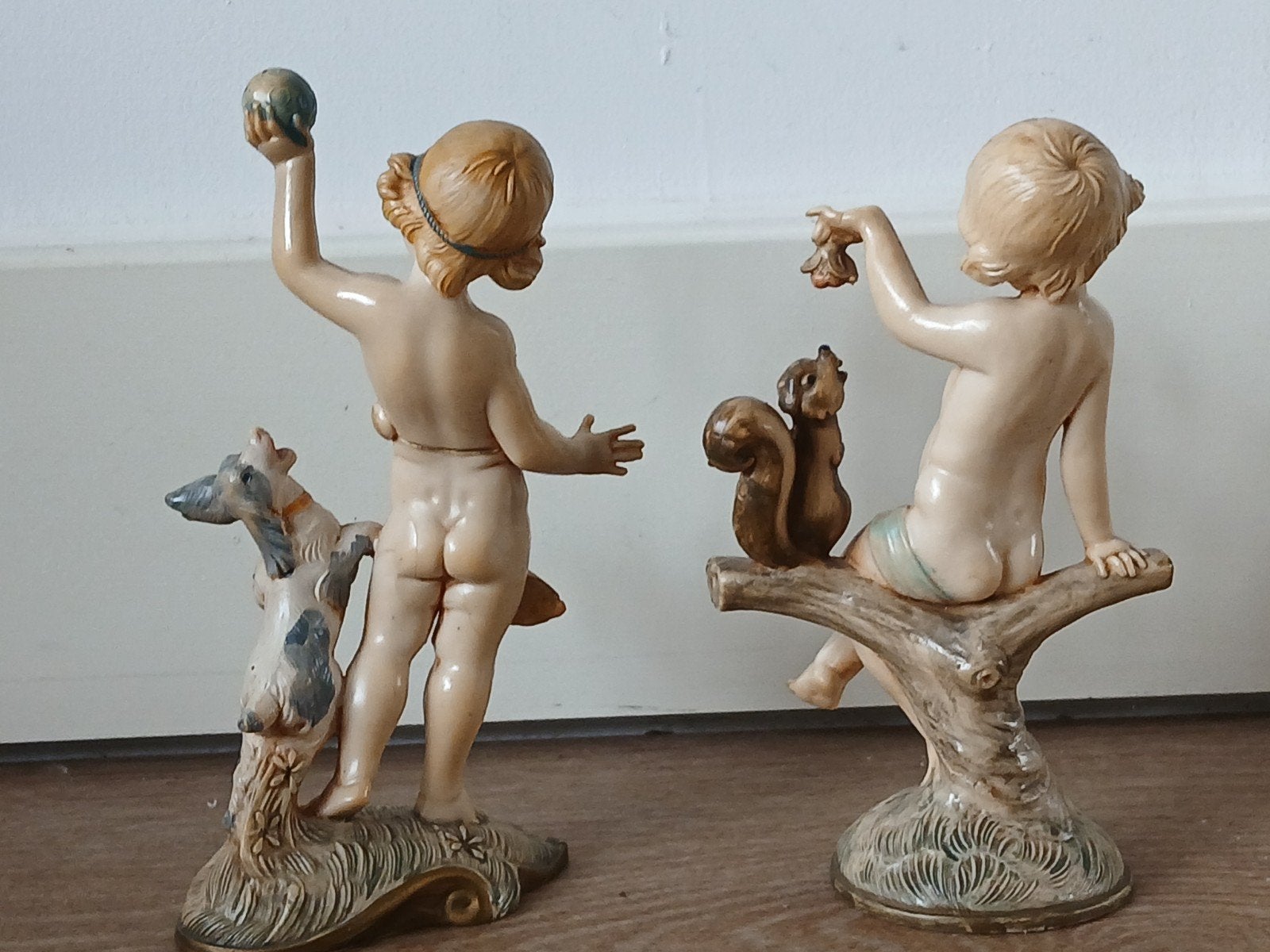 Vintage Fontanini Depose Italy Beeldjes: Jongens met Dieren, Ophalen of Verzenden, Zo goed als nieuw