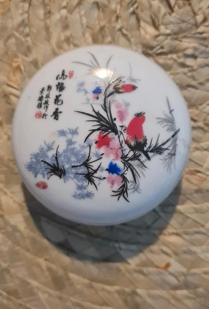 Vintage Chinees Porseleinen Stempelkussen Doosje - Vogel & B, Ophalen of Verzenden