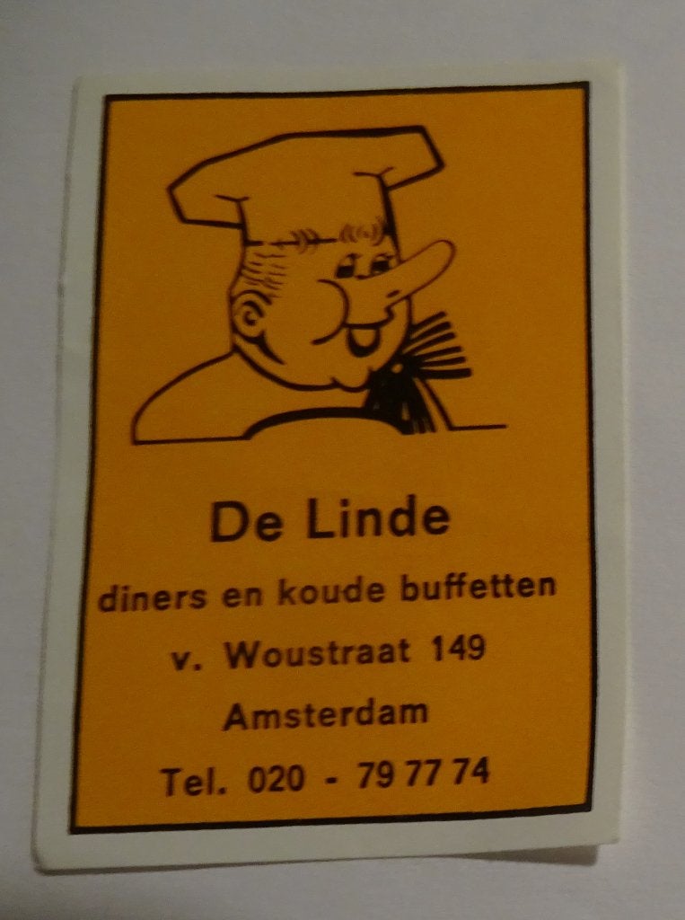 DE LINDE  diners en koude buffetten v. Woustraat   AMSTERDAM, Verzamelen, Verzenden, Zo goed als nieuw, Luciferdoosjes of -merken