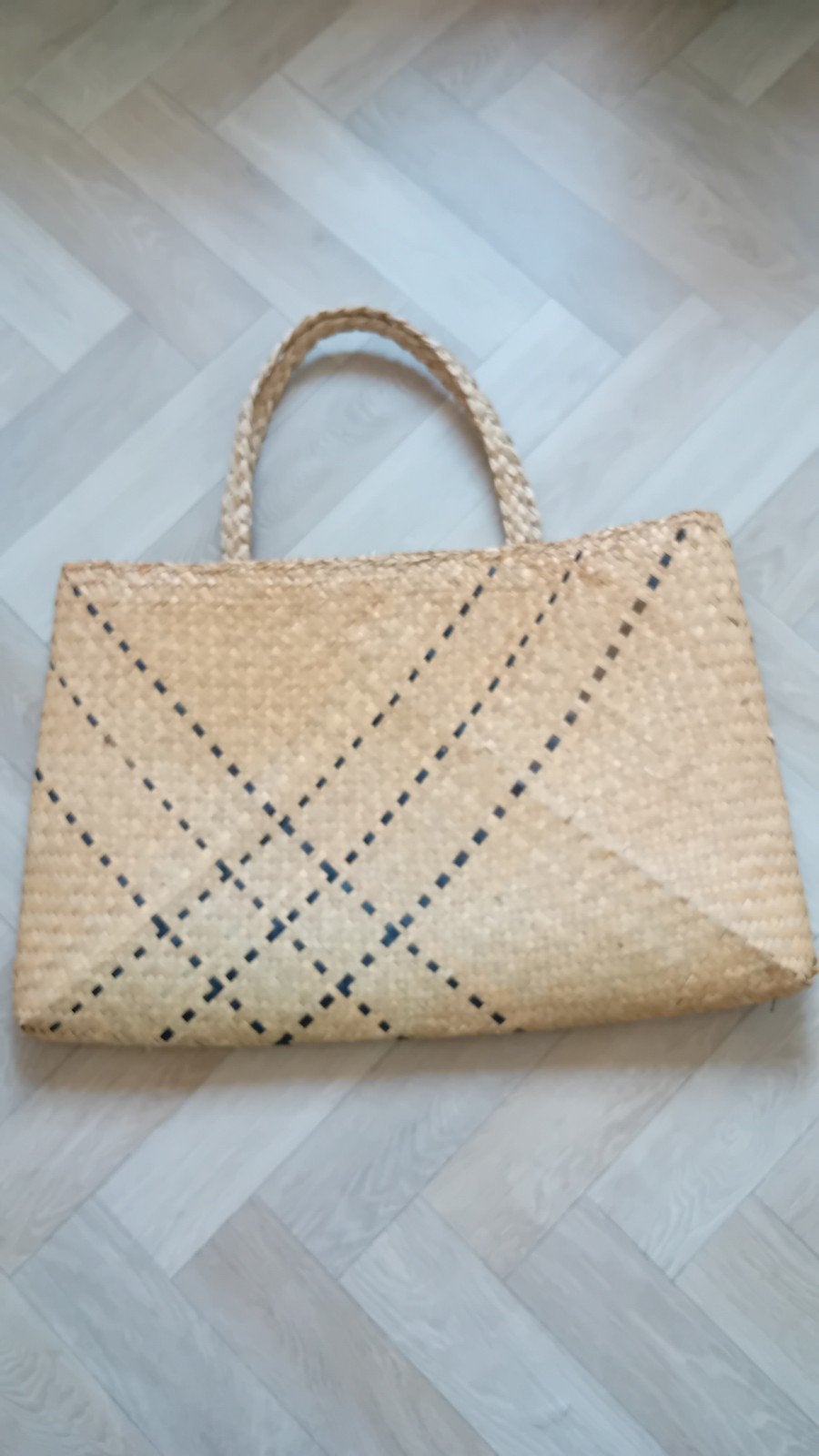 Rieten strandtas zeegras beige zwart print Ikea, Ophalen of Verzenden, Zo goed als nieuw, Beige, Shopper