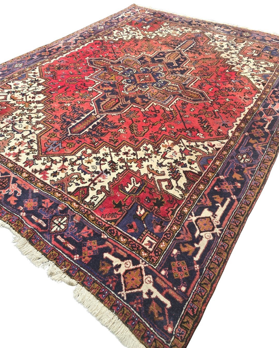Groot Perzisch tapijt Heriz 250x350 wollen vloerkeed Iran, 1185VB, Info@rugsandcarpets.nl, Blauw, De handelmaatschappij