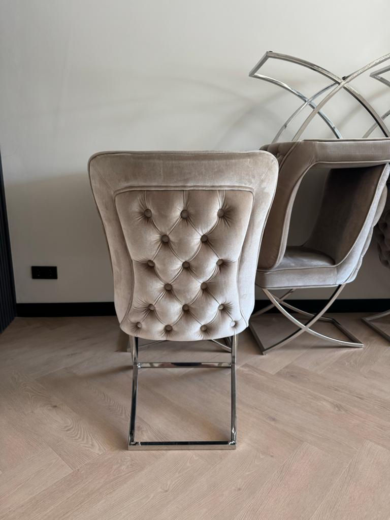 Eettafel stoelen taupe 6 stuks eric kuster stijl, Ophalen, Twee, Zo goed als nieuw, Metaal