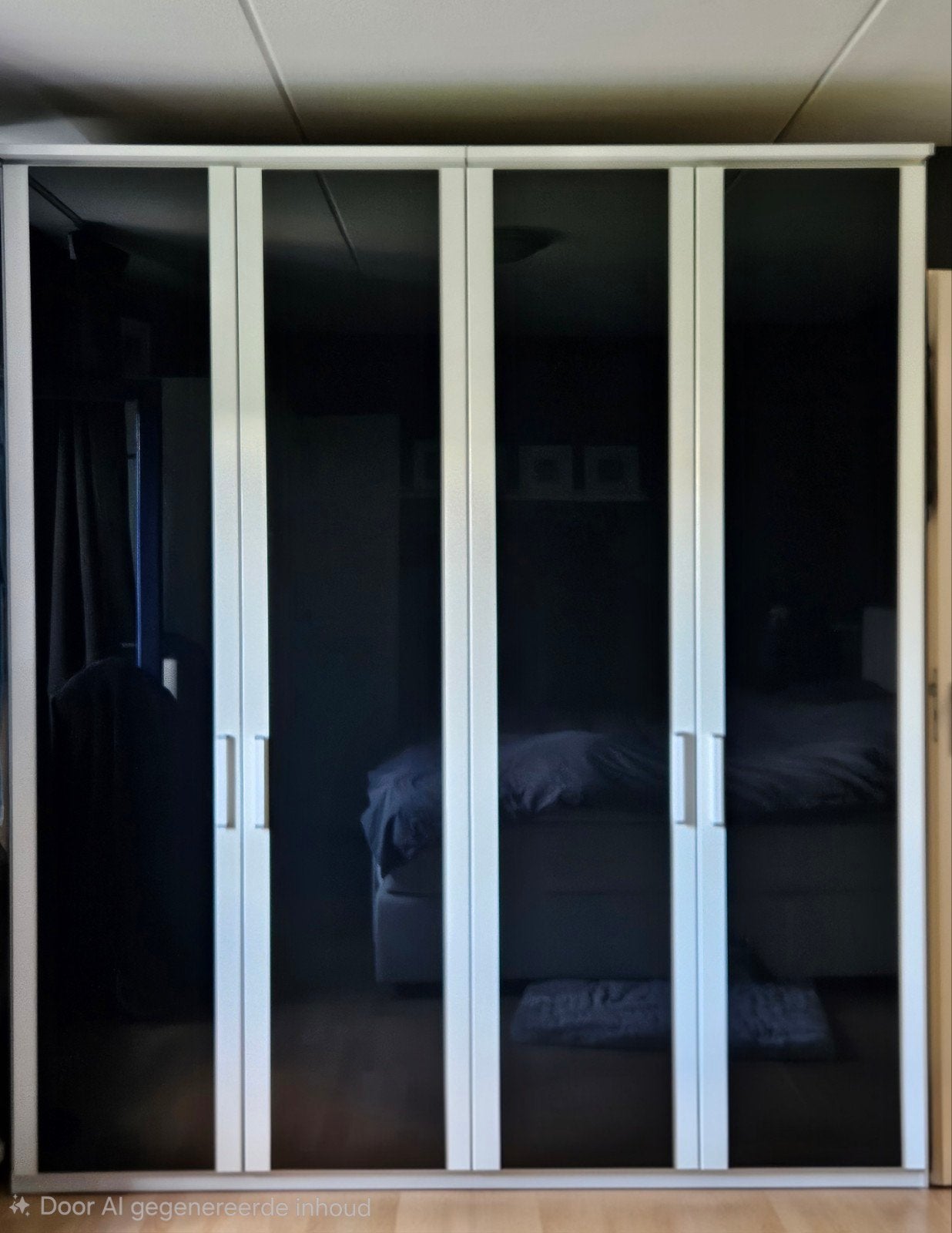 Witte linnenkast met spiegelende deuren, Ophalen, Met deur(en), Gebruikt, 200 cm of meer