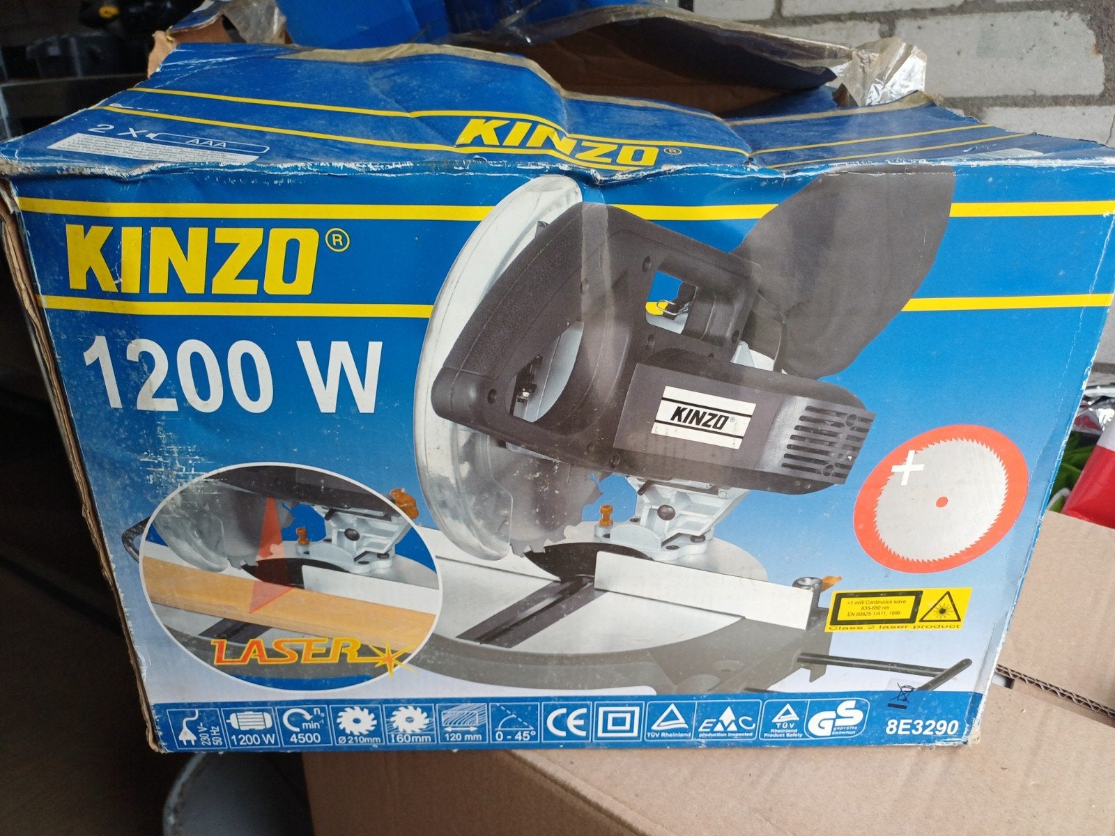 Kinzo Afkortzaag 1200W met Laser - Gebruikt, Ophalen, Gebruikt, Kinzo, 70 mm of meer