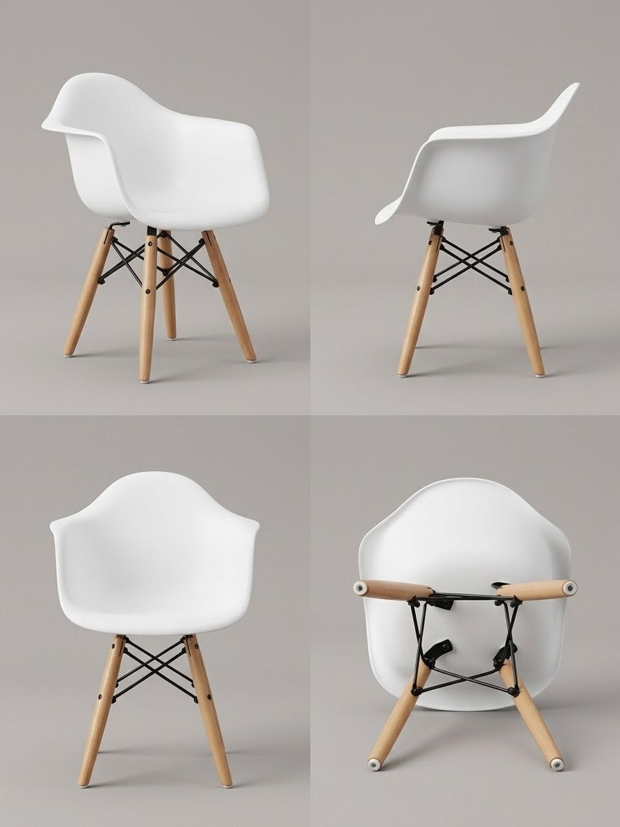 Witte kinderkuipstoel met houten poten (Eames stijl), Ophalen, Kunststof, Wit, Zo goed als nieuw