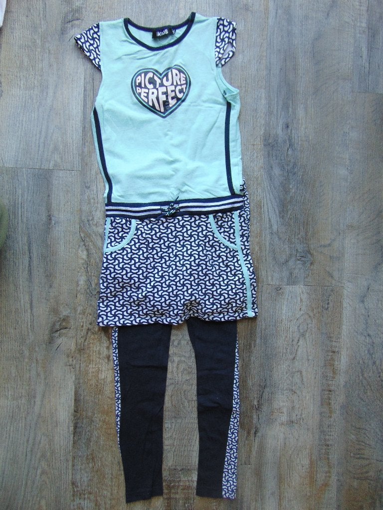 Europe Kids setje mint groen maat 134 / 140 jurkje + legging, Europe Kids, Meisje, Ophalen of Verzenden, Zo goed als nieuw