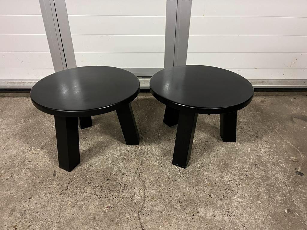 2 stuks eikenhouten zwarte salontafels rond 50 cm, Ophalen, 50 tot 100 cm, Zo goed als nieuw, Minder dan 50 cm