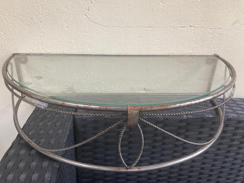 Vintage glazen metalen wandhanger ornament halfrond, Metaal, Gebruikt, Vintage, Ophalen of Verzenden