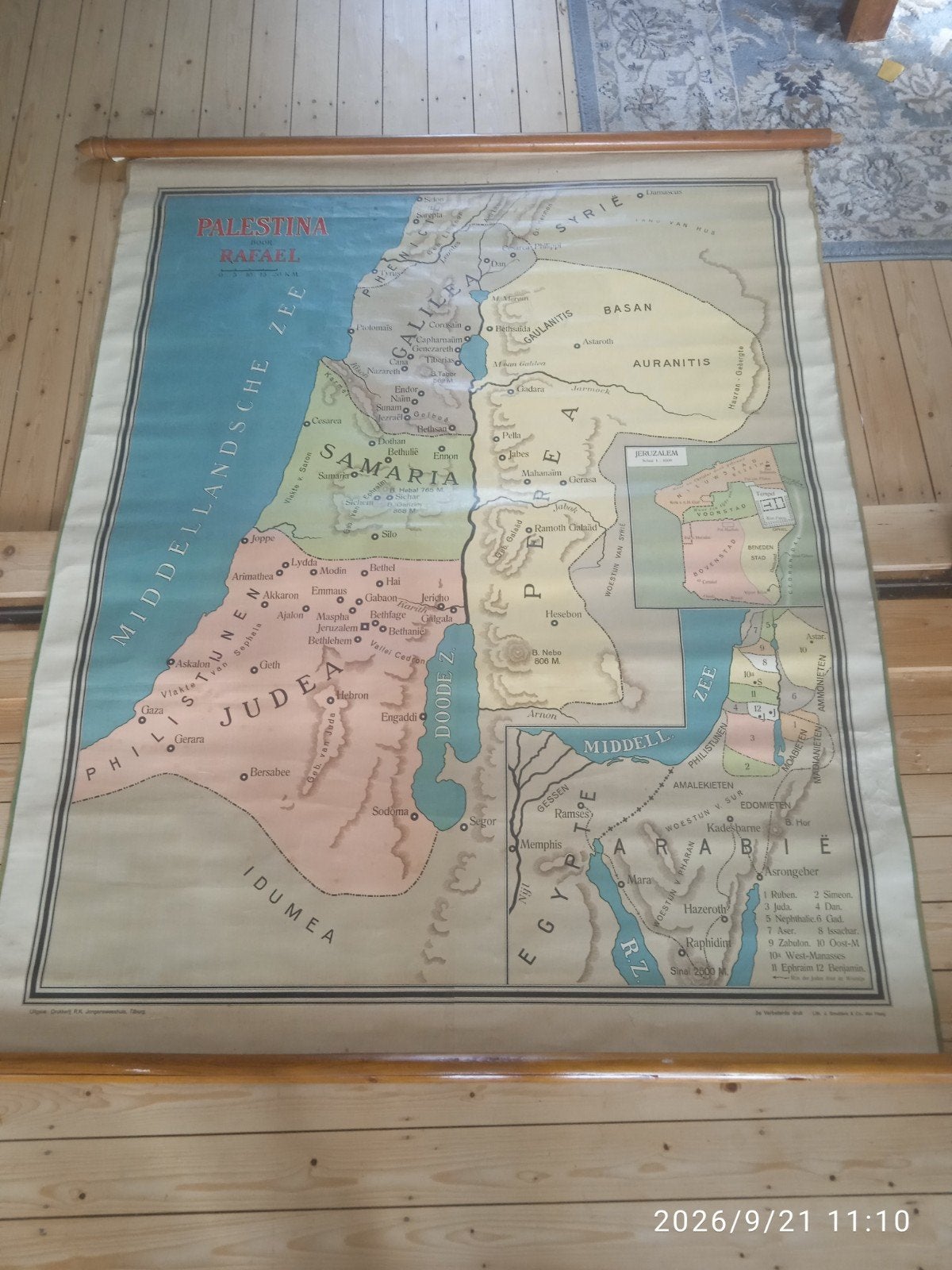 Oude 1919 schoolplaat kaart Palestina 170*150, Overige gebieden, Landkaart, 1800 tot 2000, Ophalen