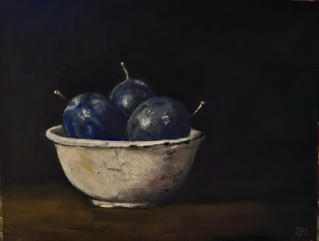 Schilderij pruimen,  olieverf op hout, Ophalen of Verzenden