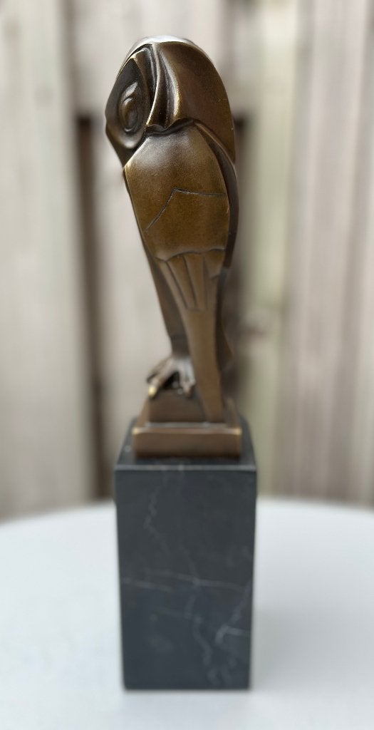 Bronzen art deco stijl uil op een marmeren voet., Antiek en Kunst, Kunst | Beelden en Houtsnijwerken, Art deco, Gepatineerd, Ophalen of Verzenden