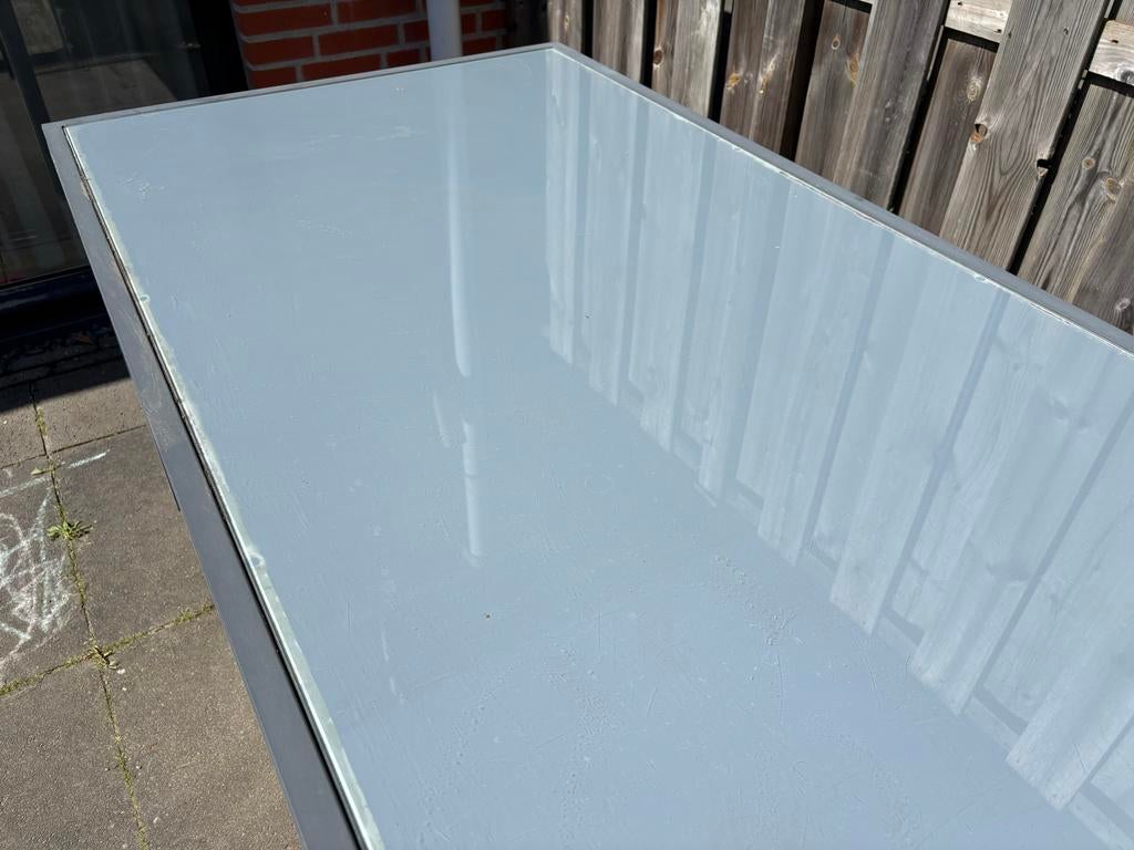 (Gratis) Tuintafel met glazen blad - 160x90x75 cm, Tuin en Terras, Tuintafels, Ophalen, Gebruikt, Rechthoekig, Metaal