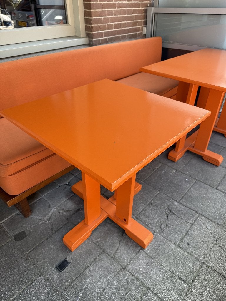 Oranje buitentafel, Tuin en Terras, Tuintafels, Zo goed als nieuw, Vierkant, Hout, Ophalen