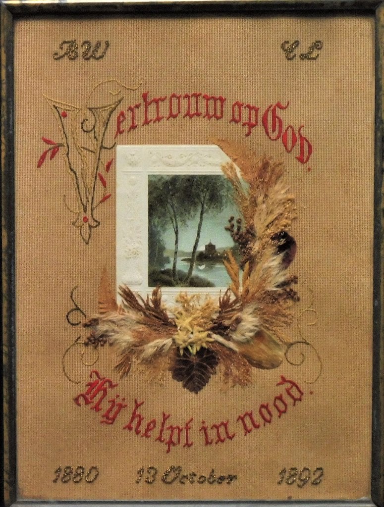Antiek borduurwerk ca. 1892 in originele antieke lijst, Ophalen of Verzenden