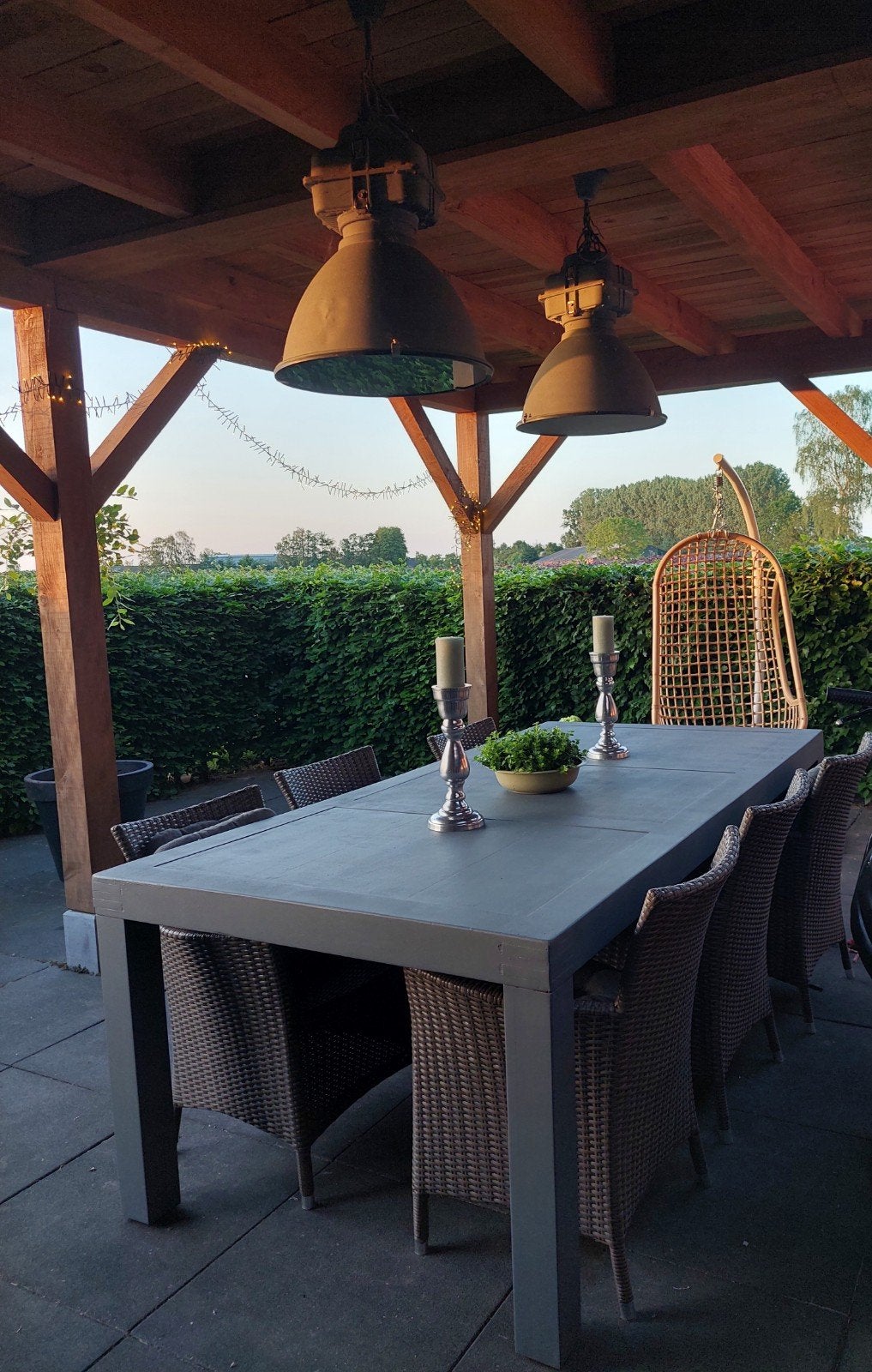 Moderne tuinset met 6 stoelen en grote tafel, Gebruikt, Ophalen of Verzenden, 8 zitplaatsen, Wicker