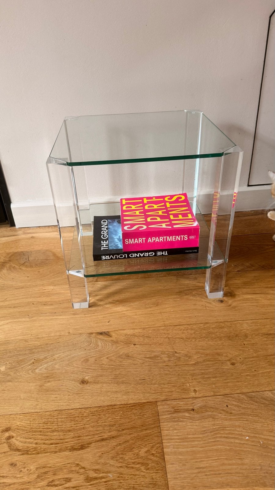 Glazen bijzettafel / salontafel met twee niveaus, Ophalen, Minder dan 45 cm, Minder dan 55 cm, Gebruikt